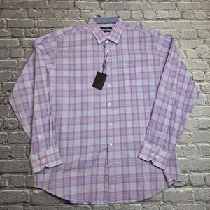 NWT Classic Fit Multi Color Plaid Long Sleeve Shirt from Bugatchi, Size Xlarge